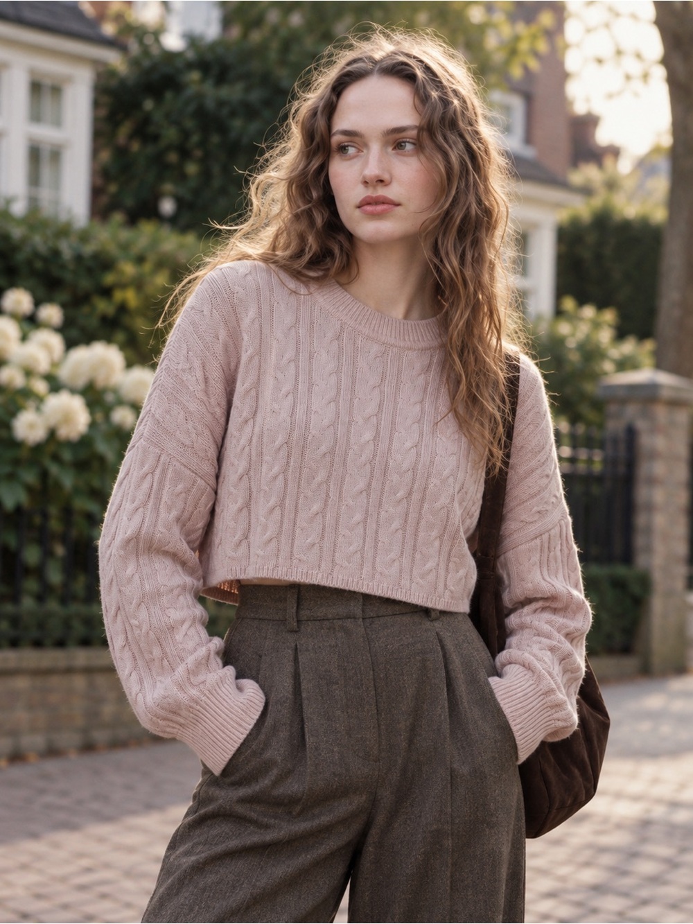 Garage Cable Knit Cropped Dolman Batwing Sweater Dusty Pink Crewneck Size XS